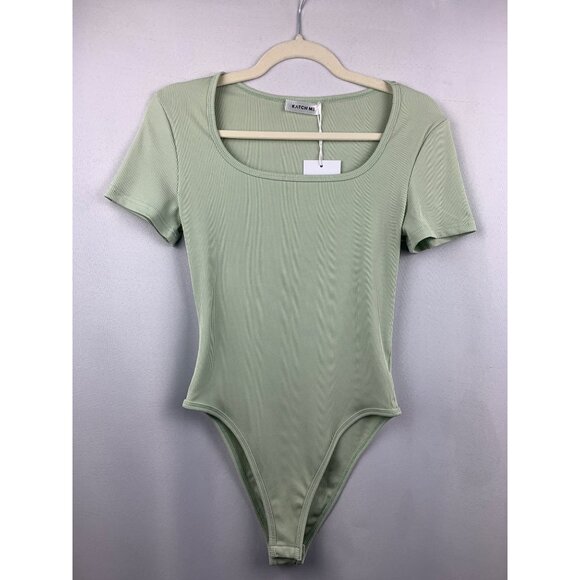 Women’s NWT Katch Me Green Sage Ribbed Bodysuit Size S/M - Picture 1 of 10